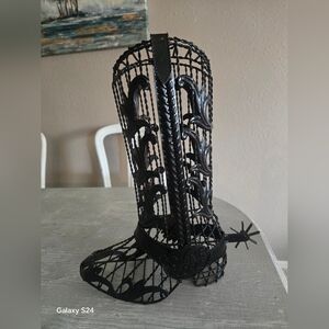 Western Cowboy Boot Wine cork basket - boot shaped - metal 14" tall